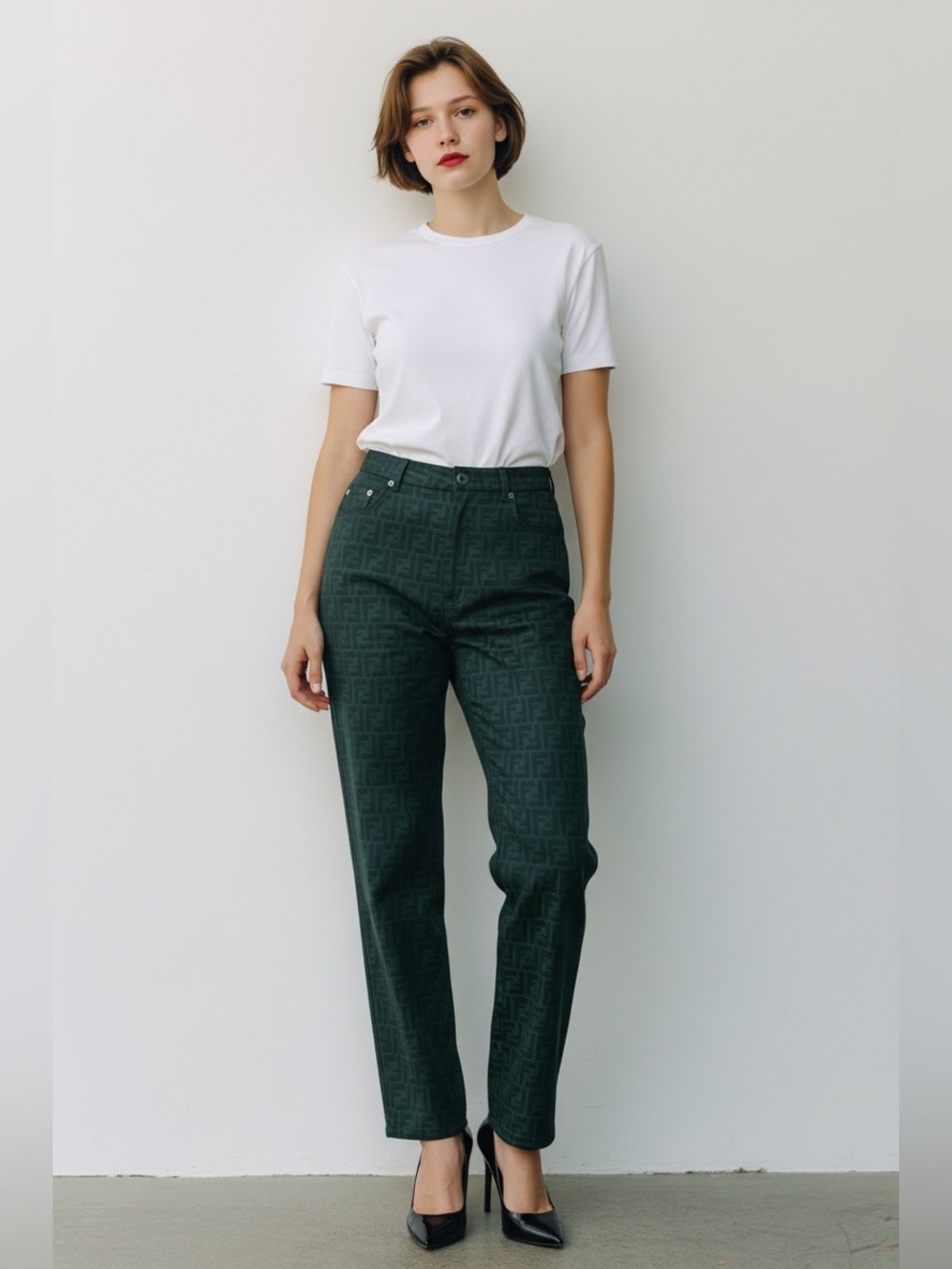 Fendi Black and Gold Logo Zucca jeans